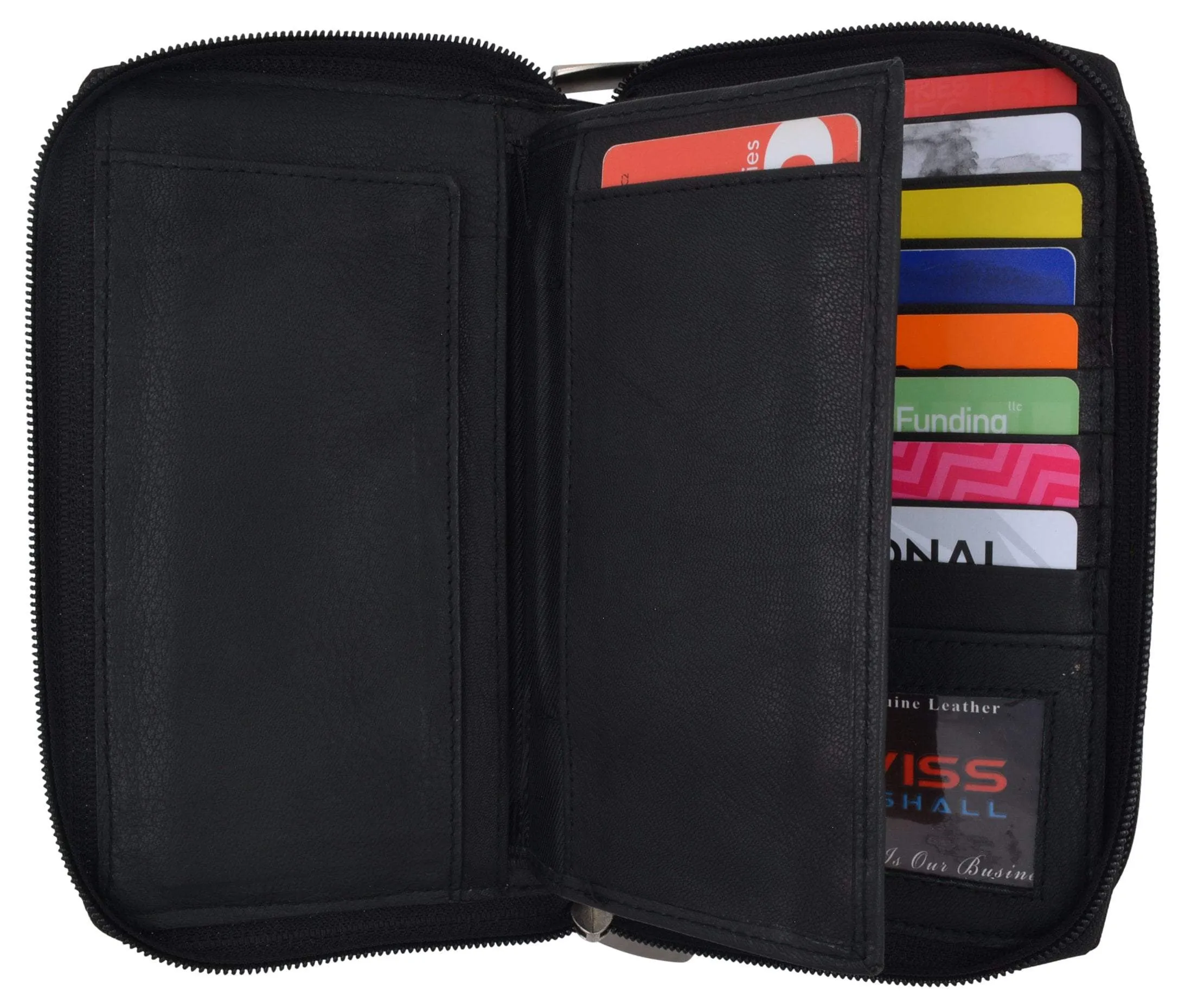 Black Zip Around Genuine Leather Checkbook Credit Card ID Holder Wallet