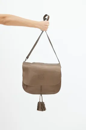 Brown Leather Anagram Tassel Shoulder Bag