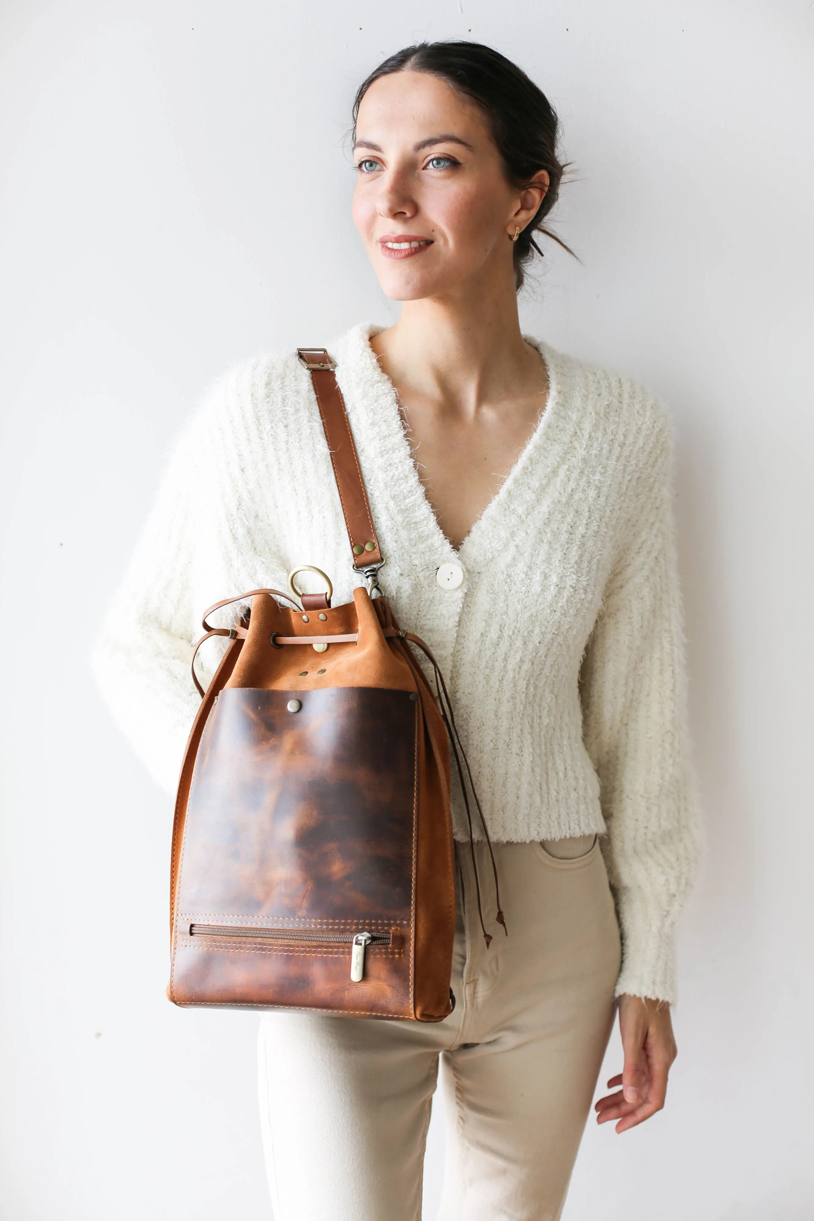 Brown Leather Backpack Purse