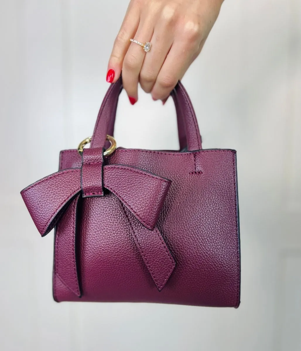 Burgundy Bow Detail Small Bag