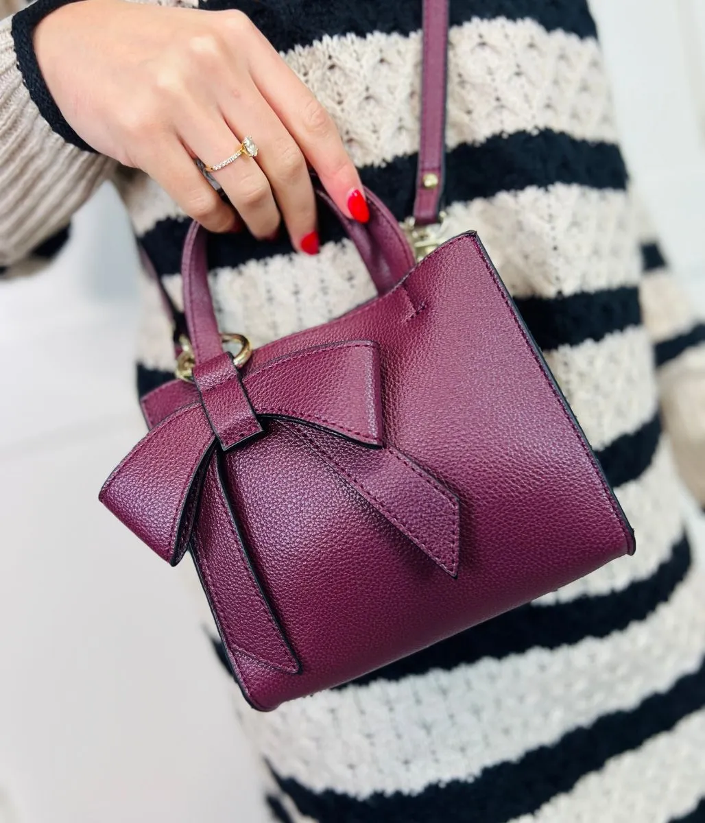 Burgundy Bow Detail Small Bag