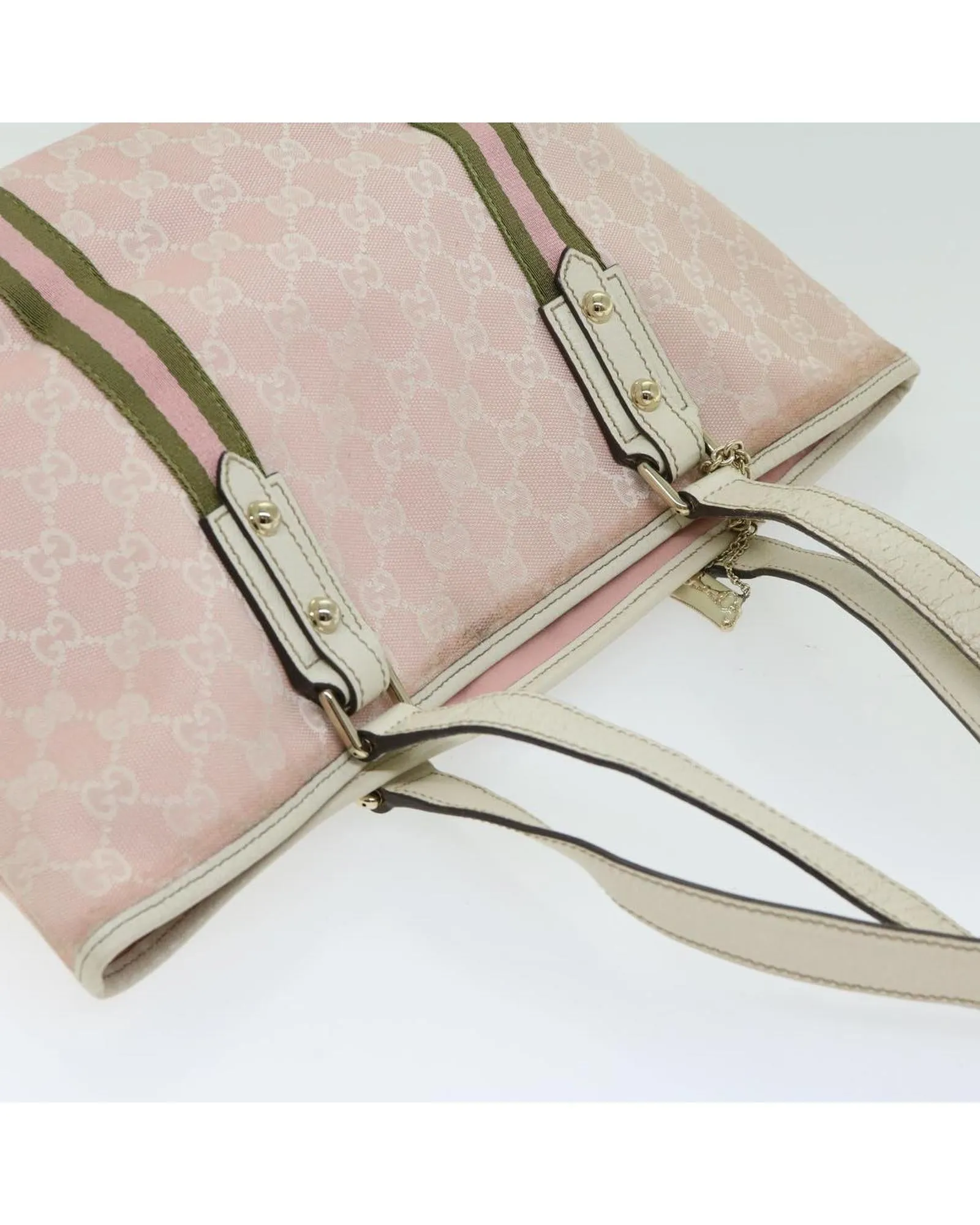 Canvas Hand Bag with Sherry Line Pattern and Pink Accents