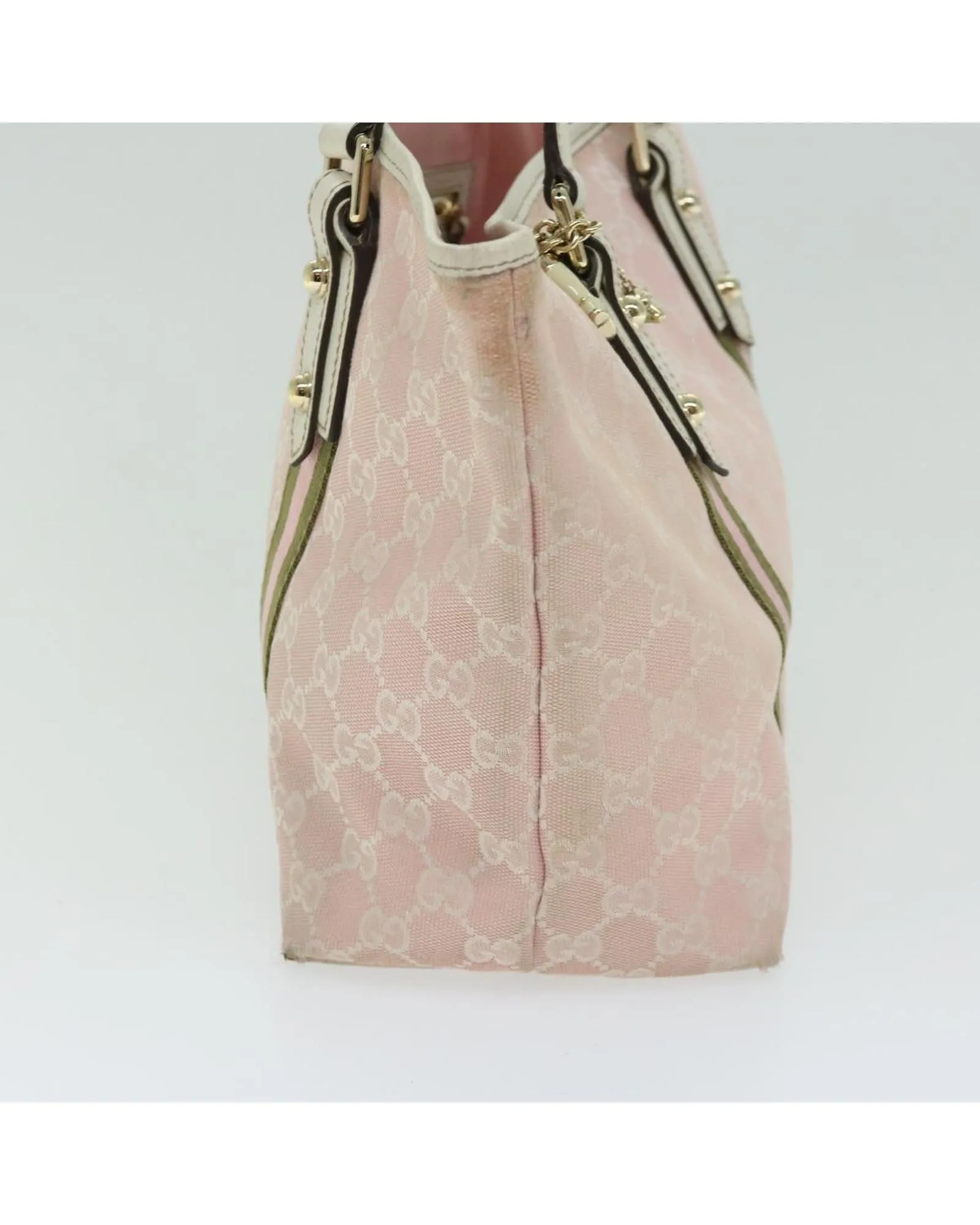 Canvas Hand Bag with Sherry Line Pattern and Pink Accents