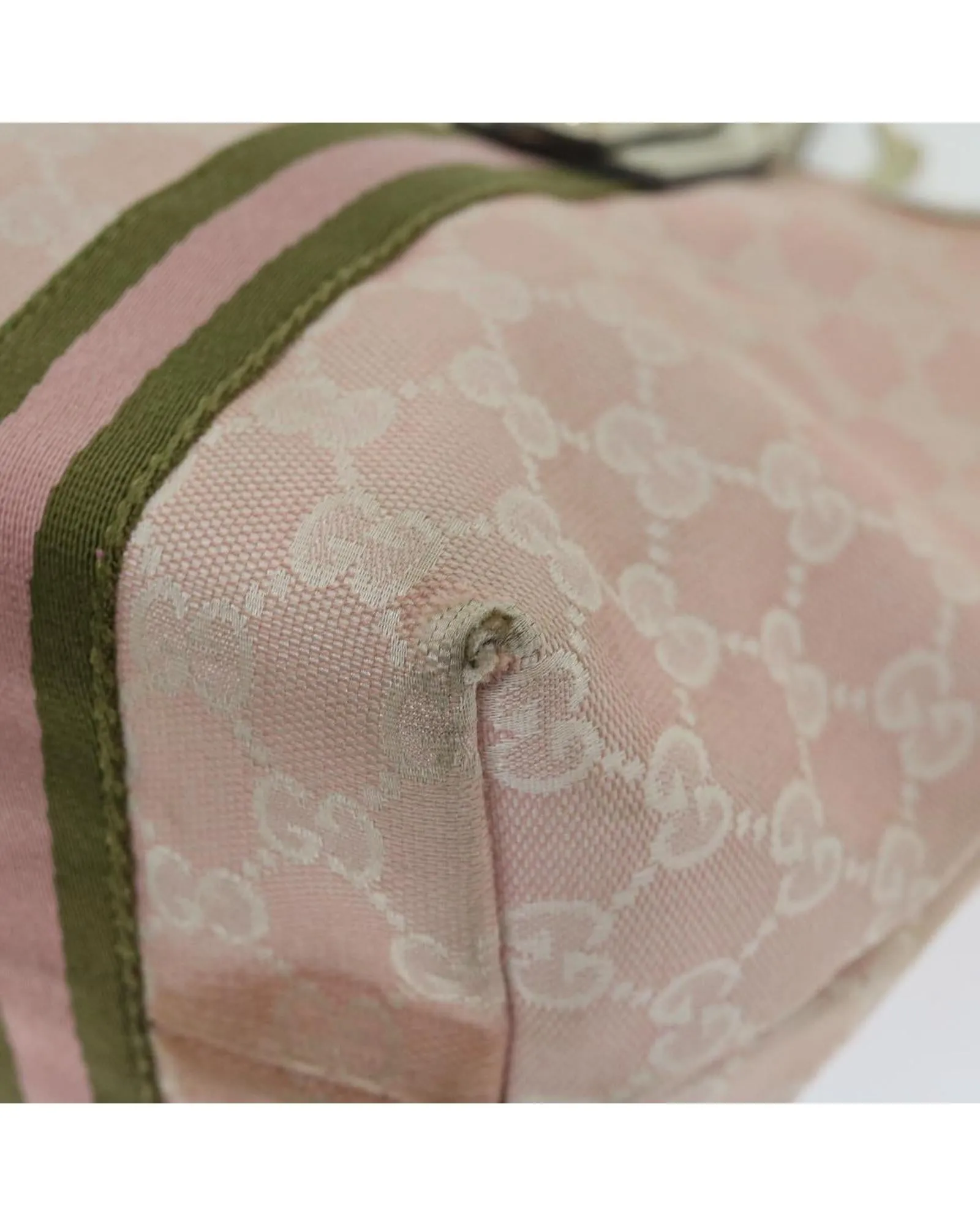 Canvas Hand Bag with Sherry Line Pattern and Pink Accents