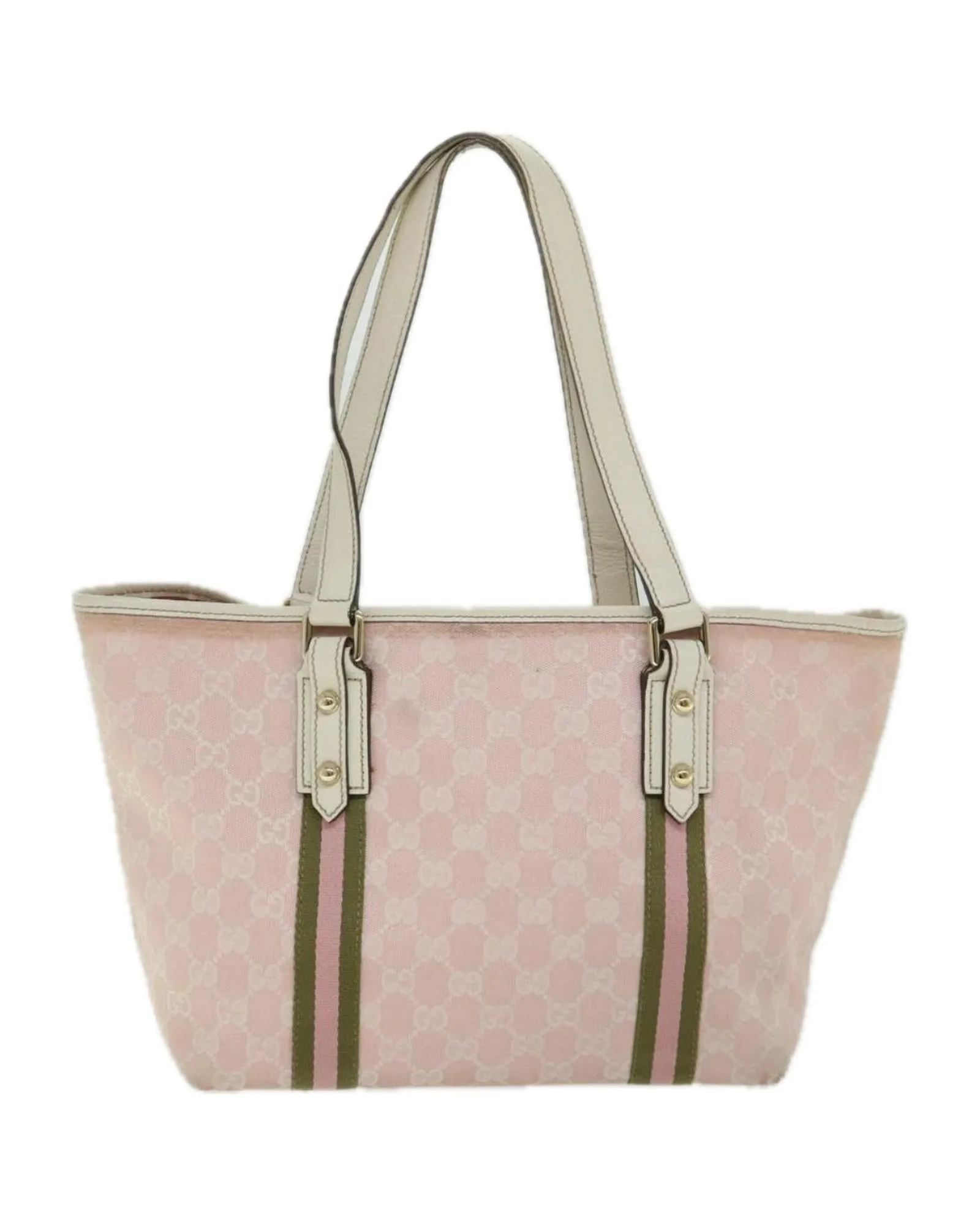 Canvas Hand Bag with Sherry Line Pattern and Pink Accents