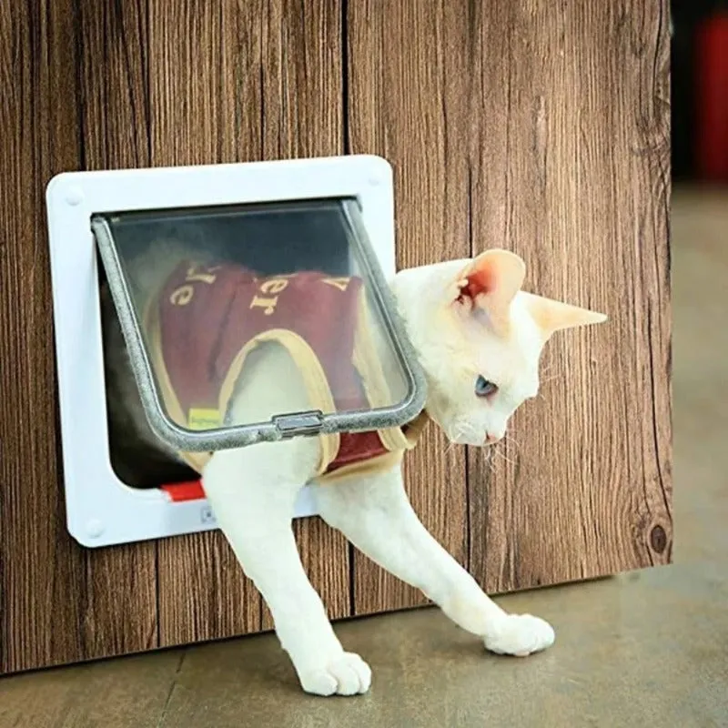 Cat Flap Door 4 Way Lockable Cat Kitten Security Gate ABS Plastic S/M/L Pet Supplies