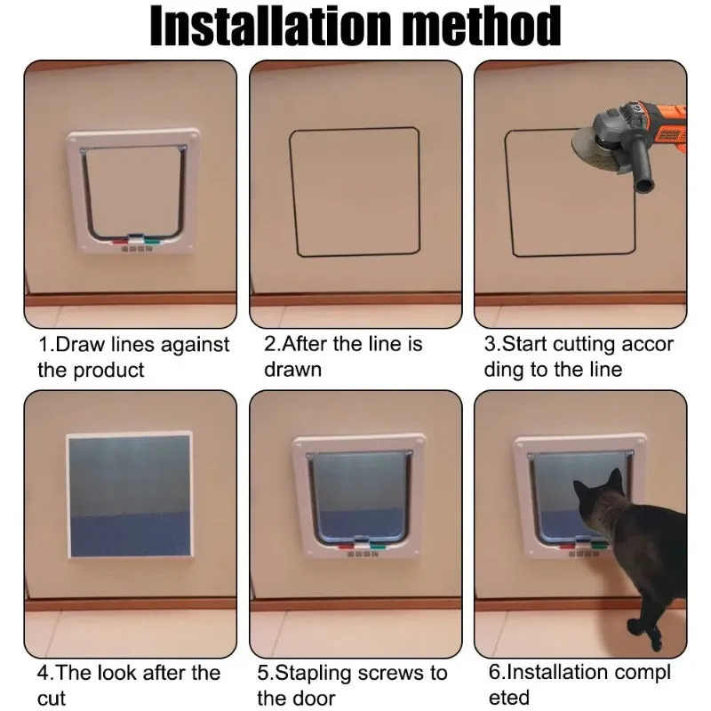 Cat Flap Door 4 Way Lockable Cat Kitten Security Gate ABS Plastic S/M/L Pet Supplies