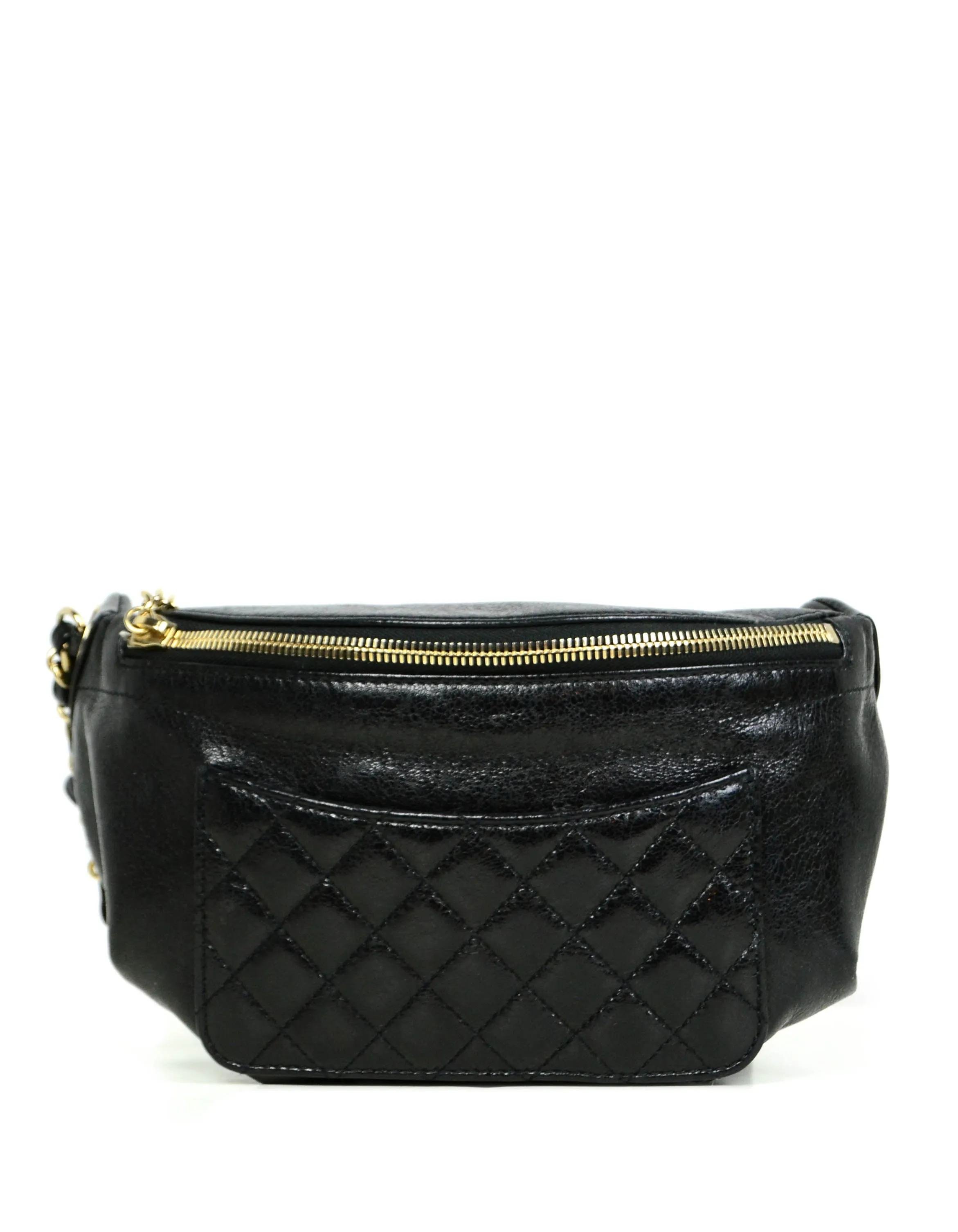 Chanel Black Crumpled Calfskin Bi Quilted Waist Bag Fanny Pack