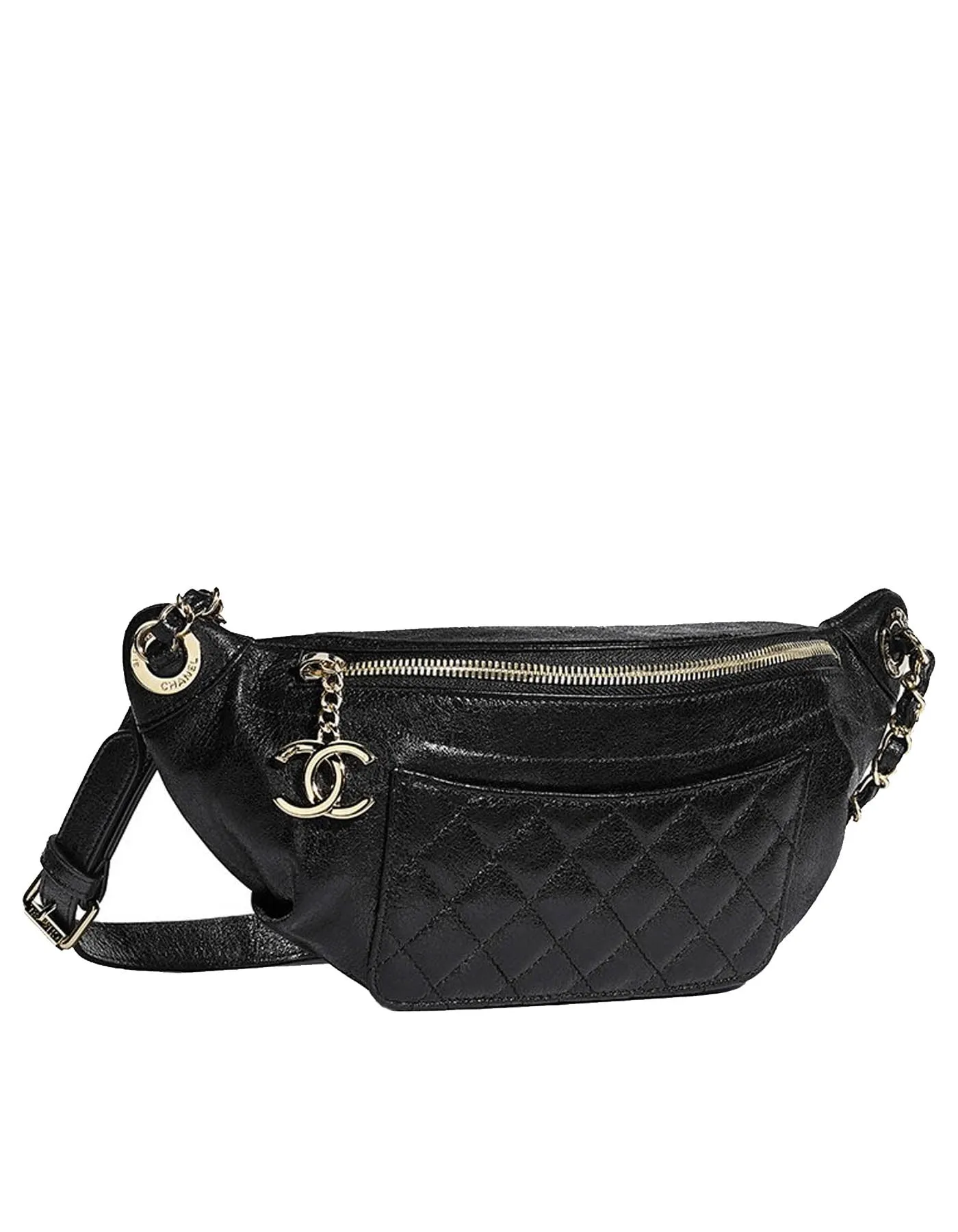 Chanel Black Crumpled Calfskin Bi Quilted Waist Bag Fanny Pack