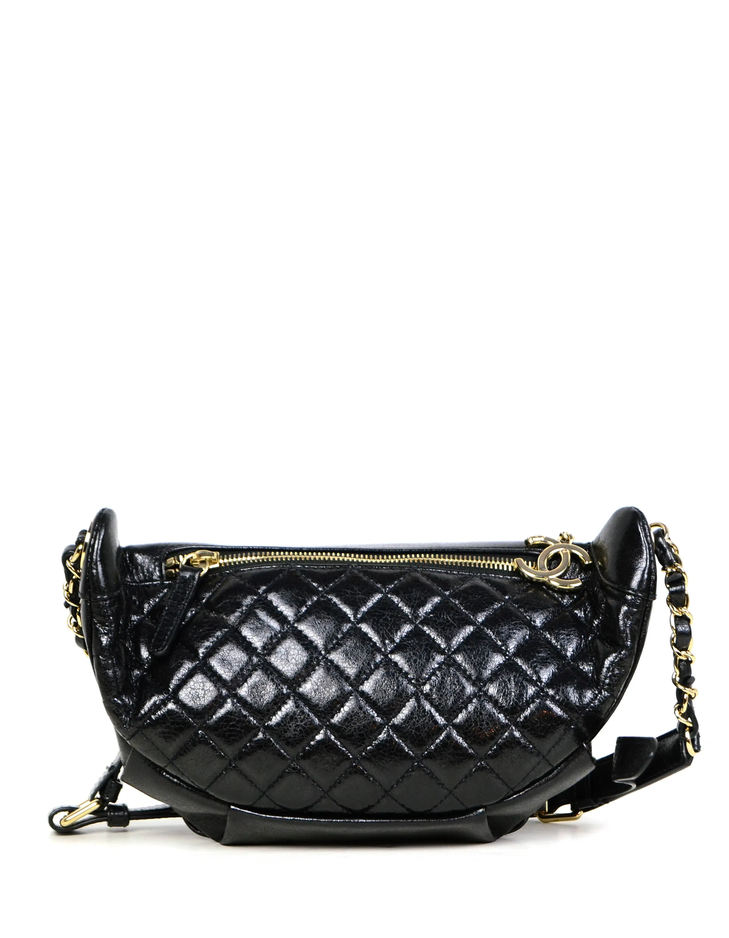 Chanel Black Crumpled Calfskin Bi Quilted Waist Bag Fanny Pack