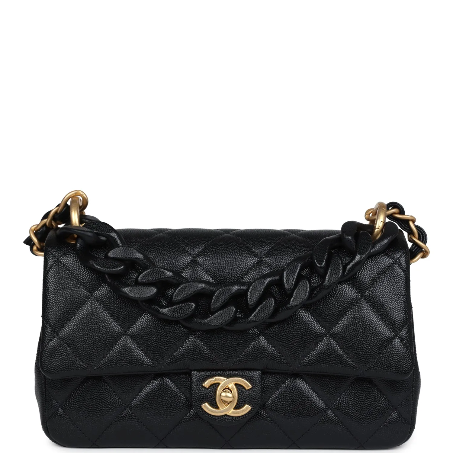 Chanel Medium Top Handle Flap Black Caviar Brushed Gold Hardware