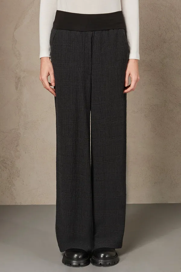 Checked Palazzo Trousers - Anthracite