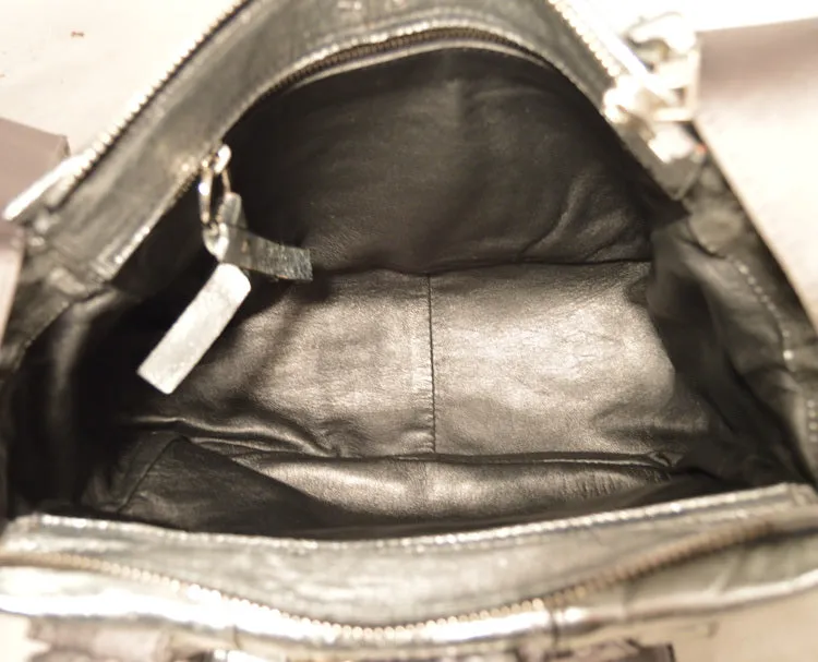 Chloe Silver Leather Satin Snakeskin Buckle Shoulder Bag