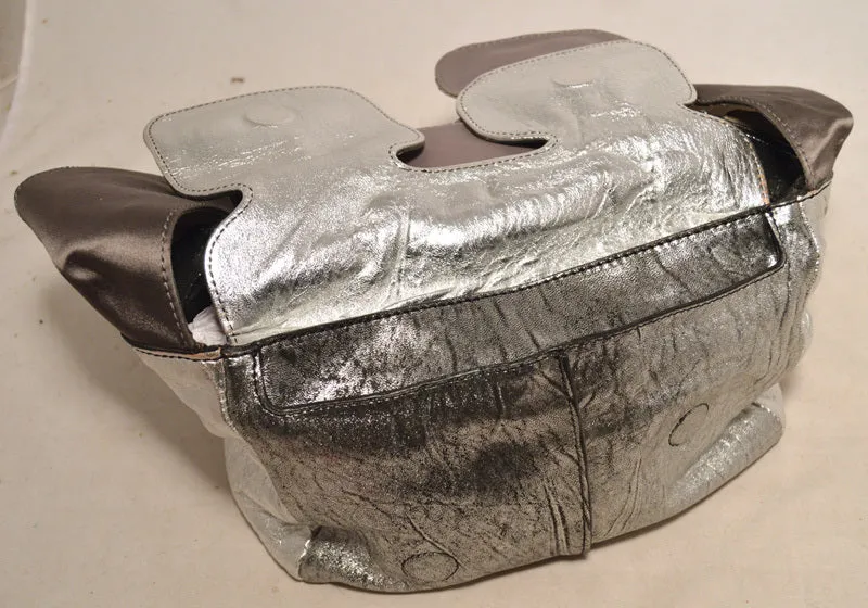 Chloe Silver Leather Satin Snakeskin Buckle Shoulder Bag