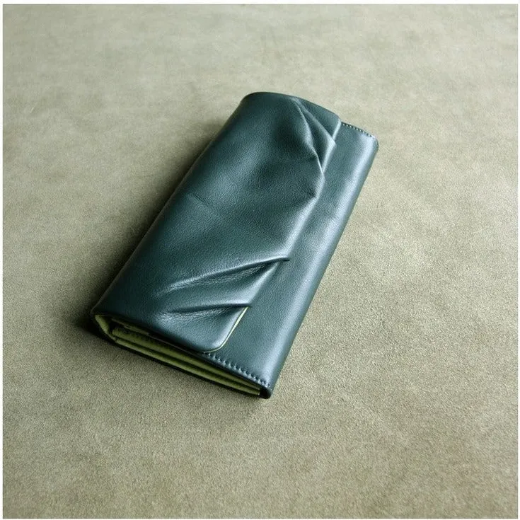 Classic Green Leather Womens Wallet Bifold Clutch Wallet Long Wallet for Women