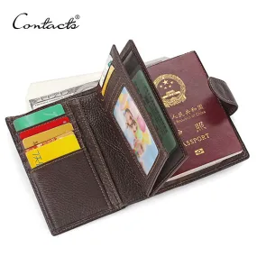 CONTACT'S Real Genuine Leather Mens Passport Holder Wallets Man Cowhide Passport Cover Purse Brand  Male Credit&Id Car Wallet