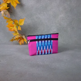 Cotton Multizip Purse Pink with Blue Colour.