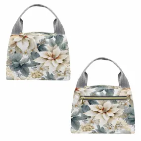 Cream Poinsettia  Portable Lunch Bag-Grey Handle