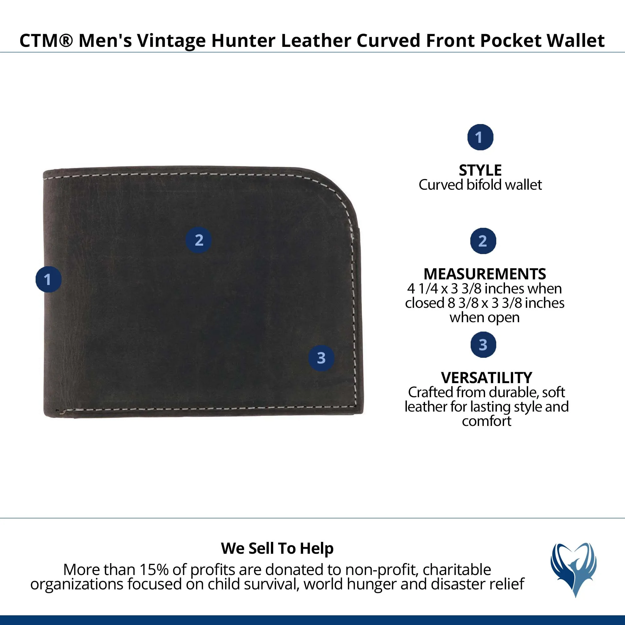 CTM® Men's Vintage Hunter Leather Curved Front Pocket Wallet