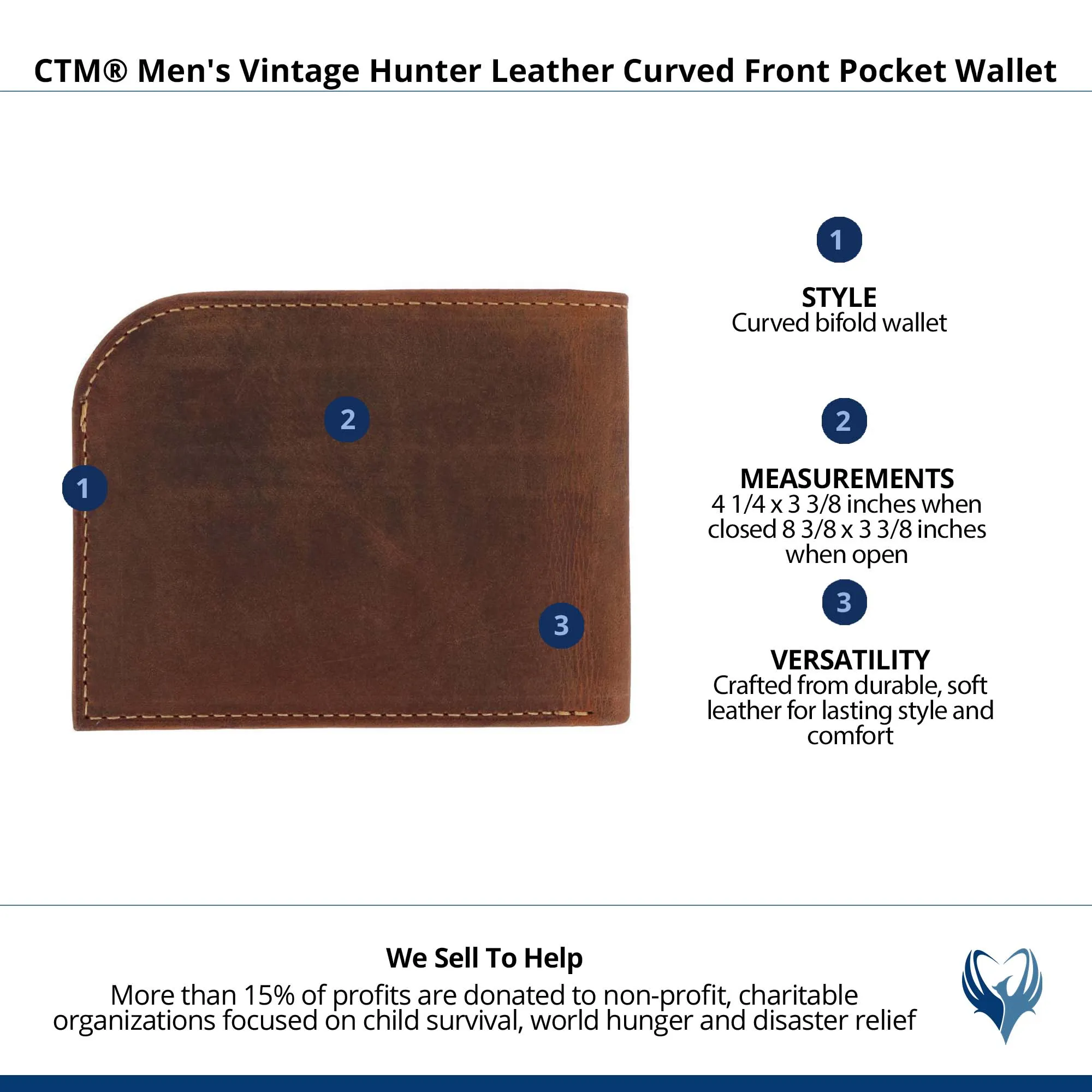 CTM® Men's Vintage Hunter Leather Curved Front Pocket Wallet