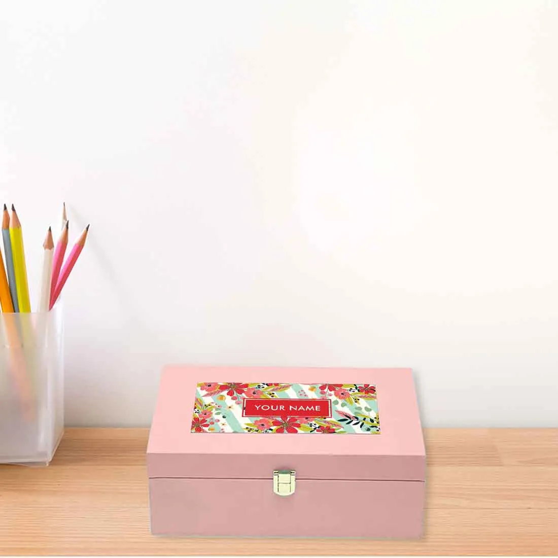 Custom Best Gift Boxes Vegan Leather Add Your Name - Flower Stripe