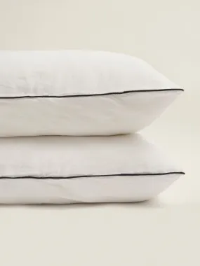 Custom Standard Linen Pillowcase set (of two) in White with Navy Piping