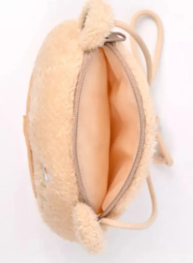 Cute Little Baby Plush Shoulder Bags For Girls, Plush Shoulder Bags with Strap for Kids Coin Purses Cute Princess Handbags Kids, Accessories for Girls, Beige