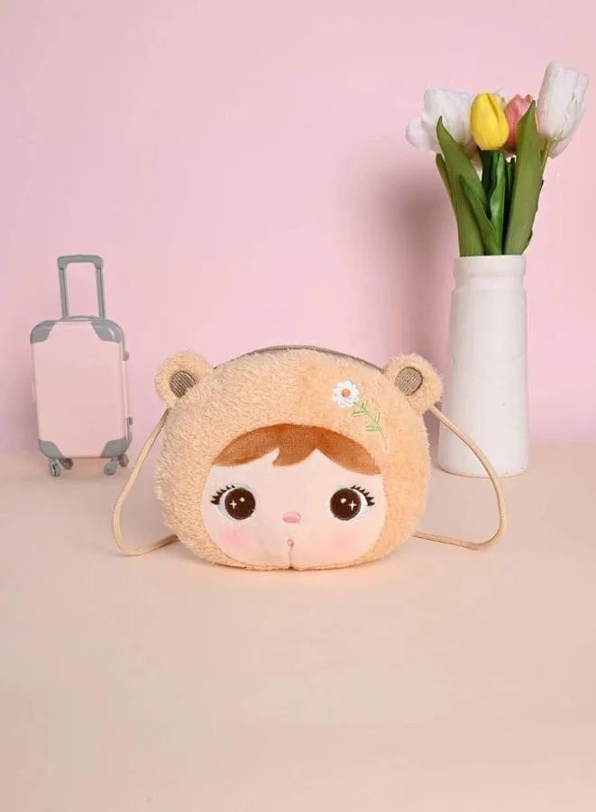 Cute Little Baby Plush Shoulder Bags For Girls, Plush Shoulder Bags with Strap for Kids Coin Purses Cute Princess Handbags Kids, Accessories for Girls, Beige