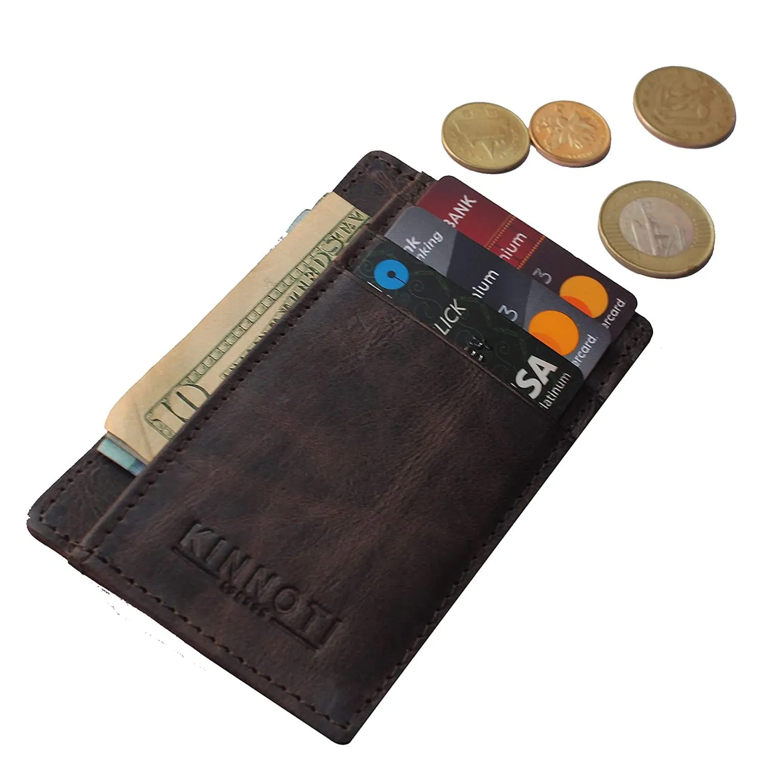 Dark Brown RFID Minimalist Slim Credit Card Holder With 3 Hidden Pockets