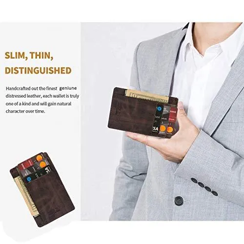 Dark Brown RFID Minimalist Slim Credit Card Holder With 3 Hidden Pockets