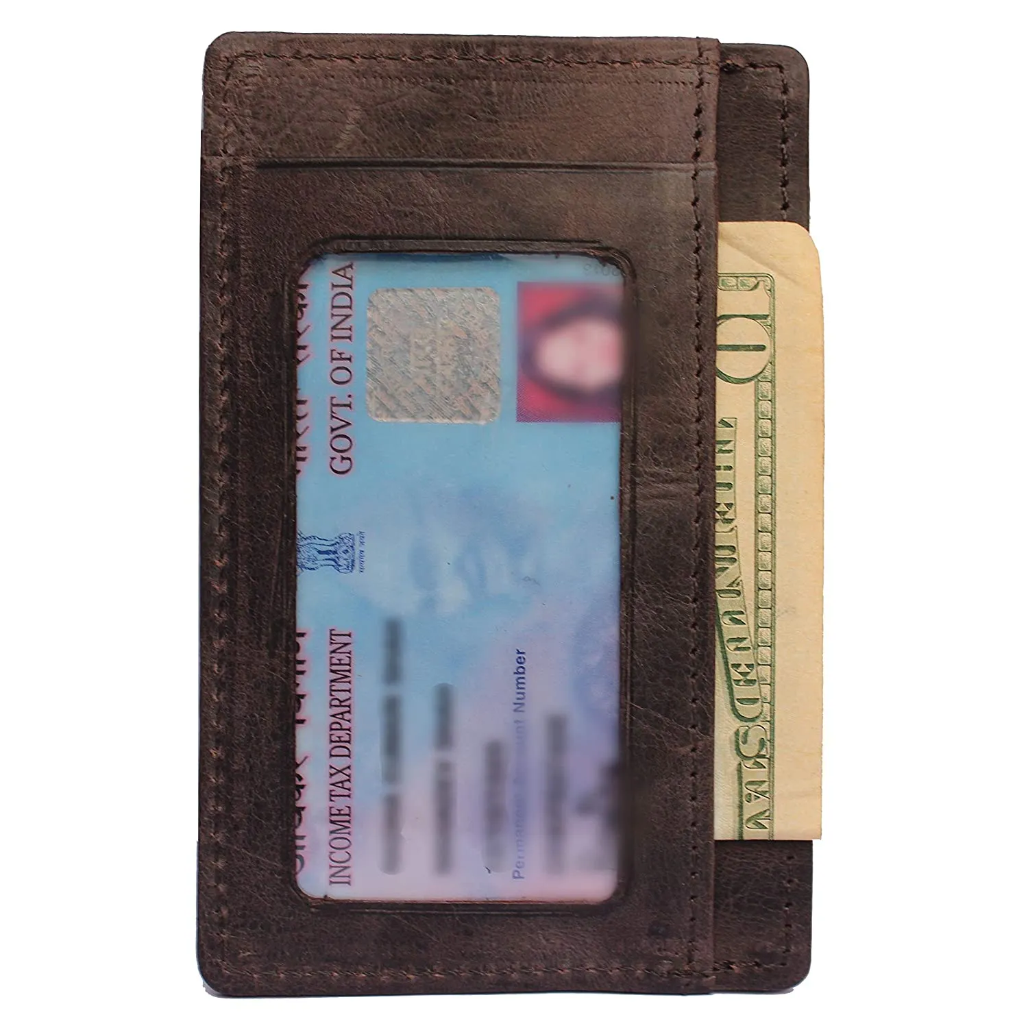 Dark Brown RFID Minimalist Slim Credit Card Holder With 3 Hidden Pockets