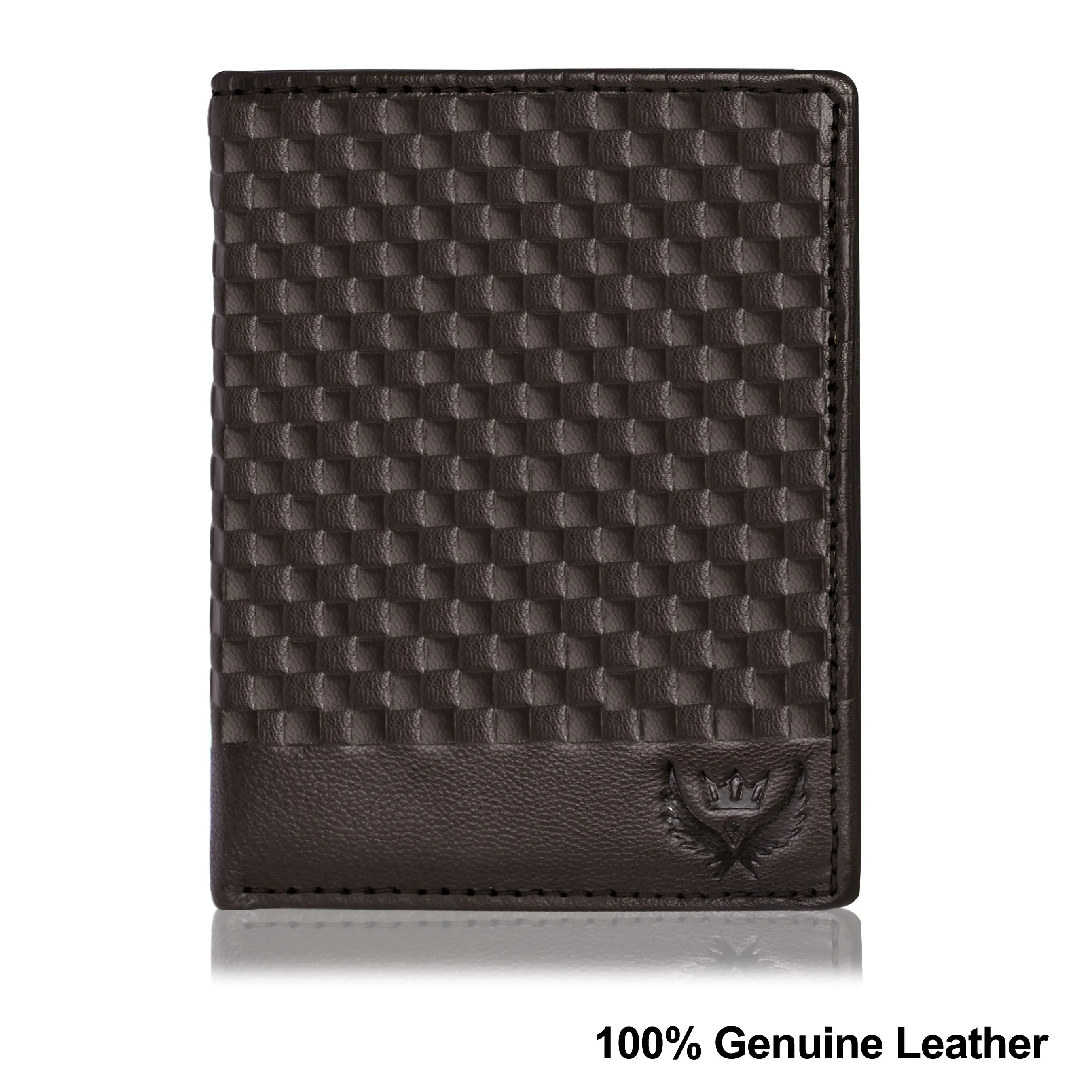 Dark Brown Textured Genuine Leather RFID Blocking Large Capacity Unisex Wallet