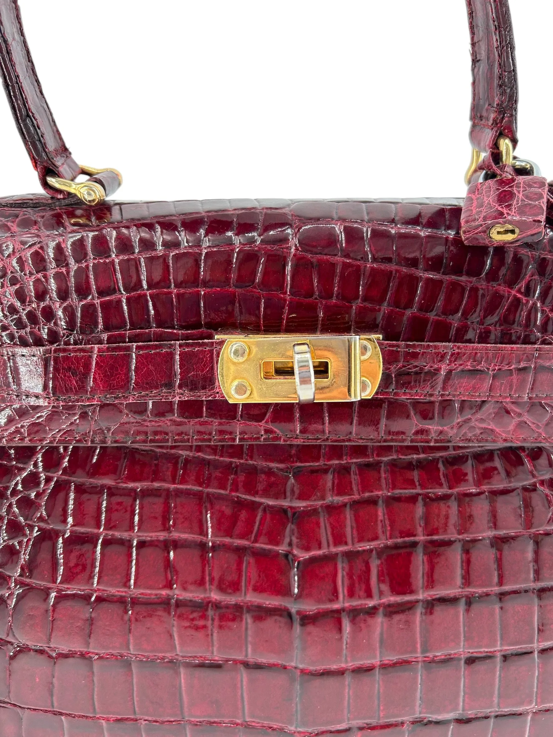 Deep Ox Blood Red Classic A-Frame Crocodile Handbag with Locket