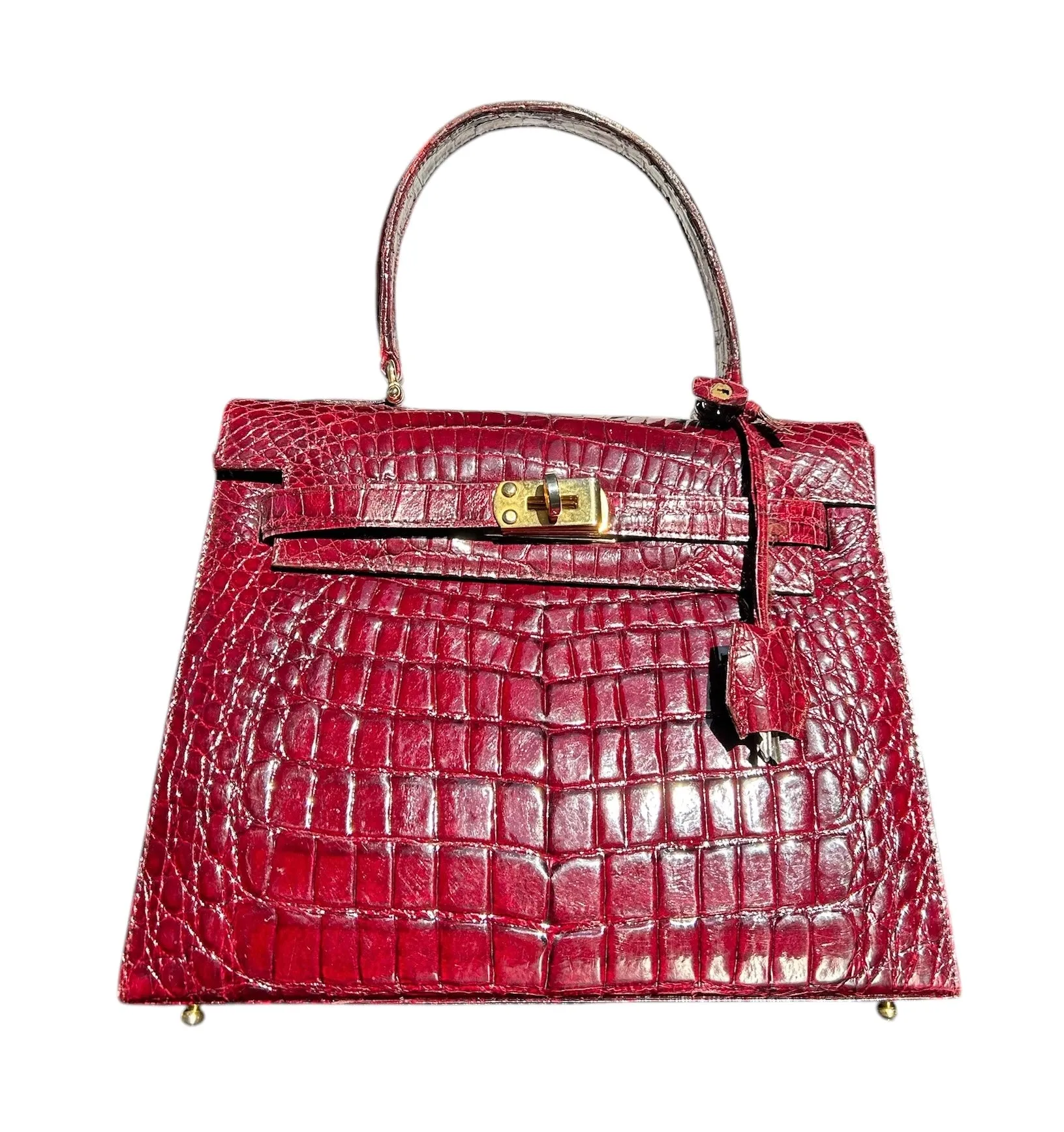 Deep Ox Blood Red Classic A-Frame Crocodile Handbag with Locket