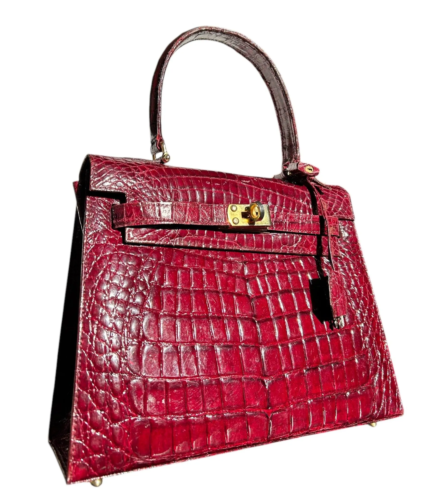 Deep Ox Blood Red Classic A-Frame Crocodile Handbag with Locket