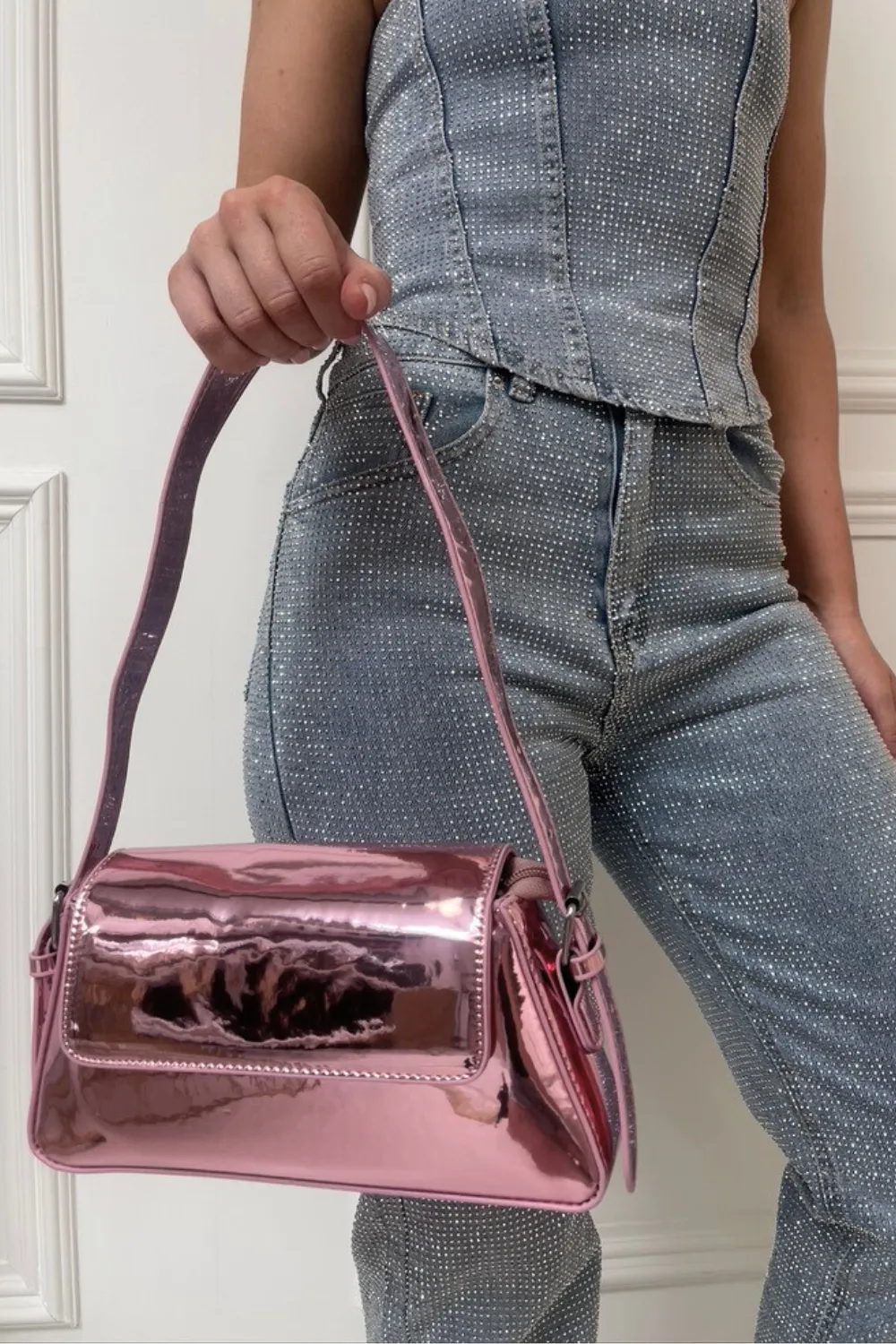 Evelyn pink metallic shoulder bag