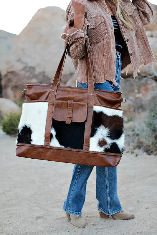 EXCLUSIVE!! Leather and Cowhide Travel Bag in Tri Color