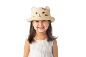 Flap Jack Kids Kids' UPF50  Straw Hat - Cat