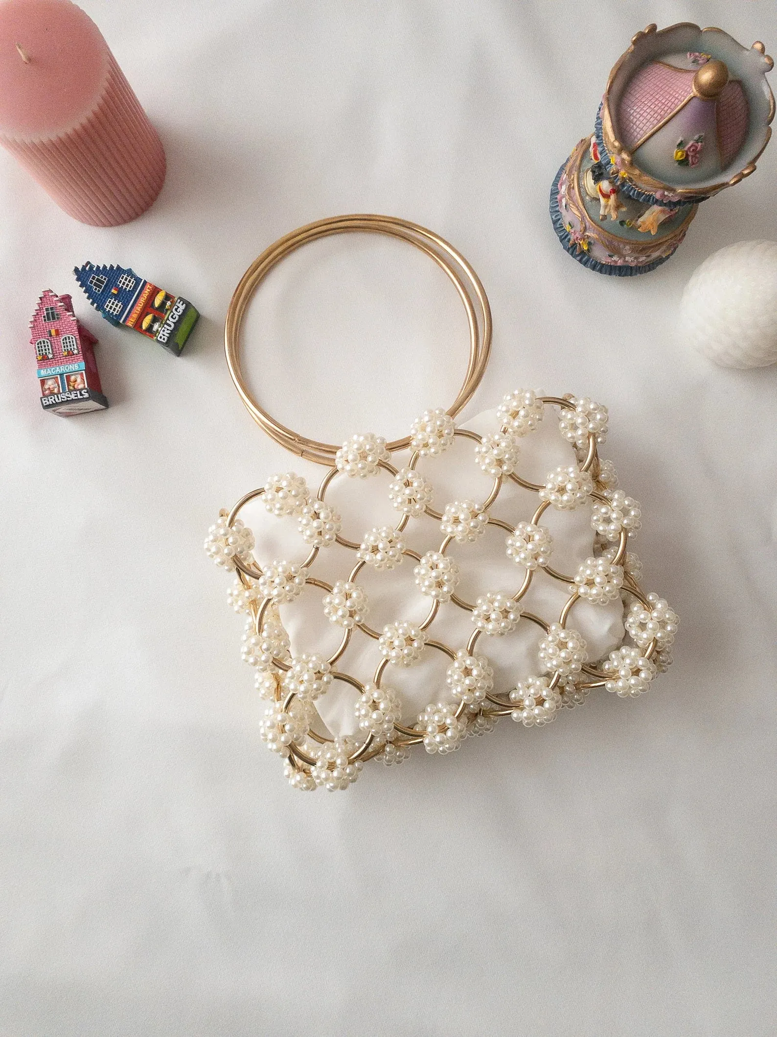 Floral Pearl Beaded Hand Bag