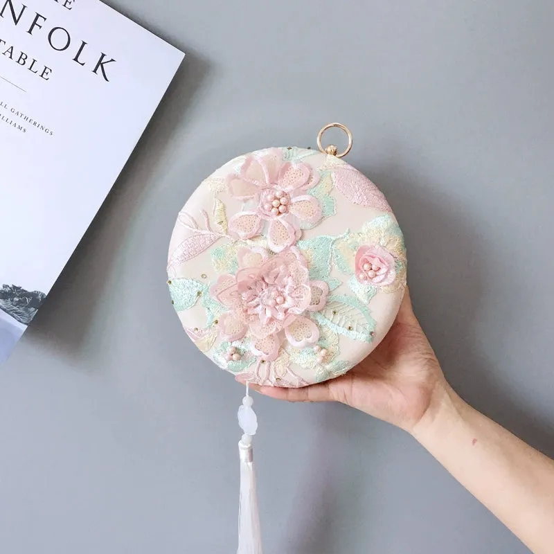 Flower Fairy Ancient Style Retro Round Embroidered Clutch Bag