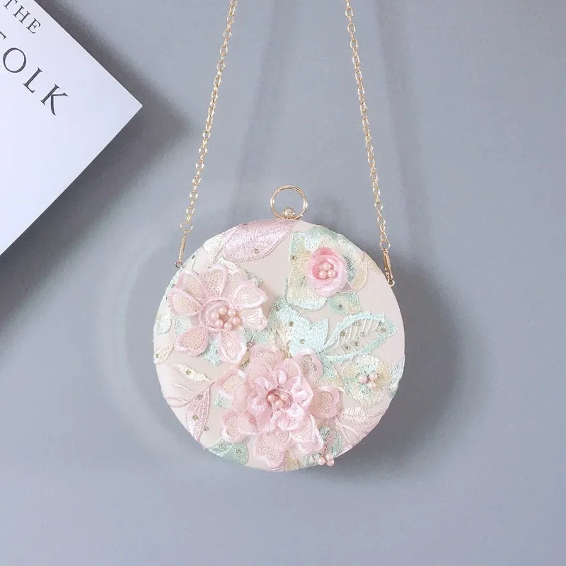 Flower Fairy Ancient Style Retro Round Embroidered Clutch Bag