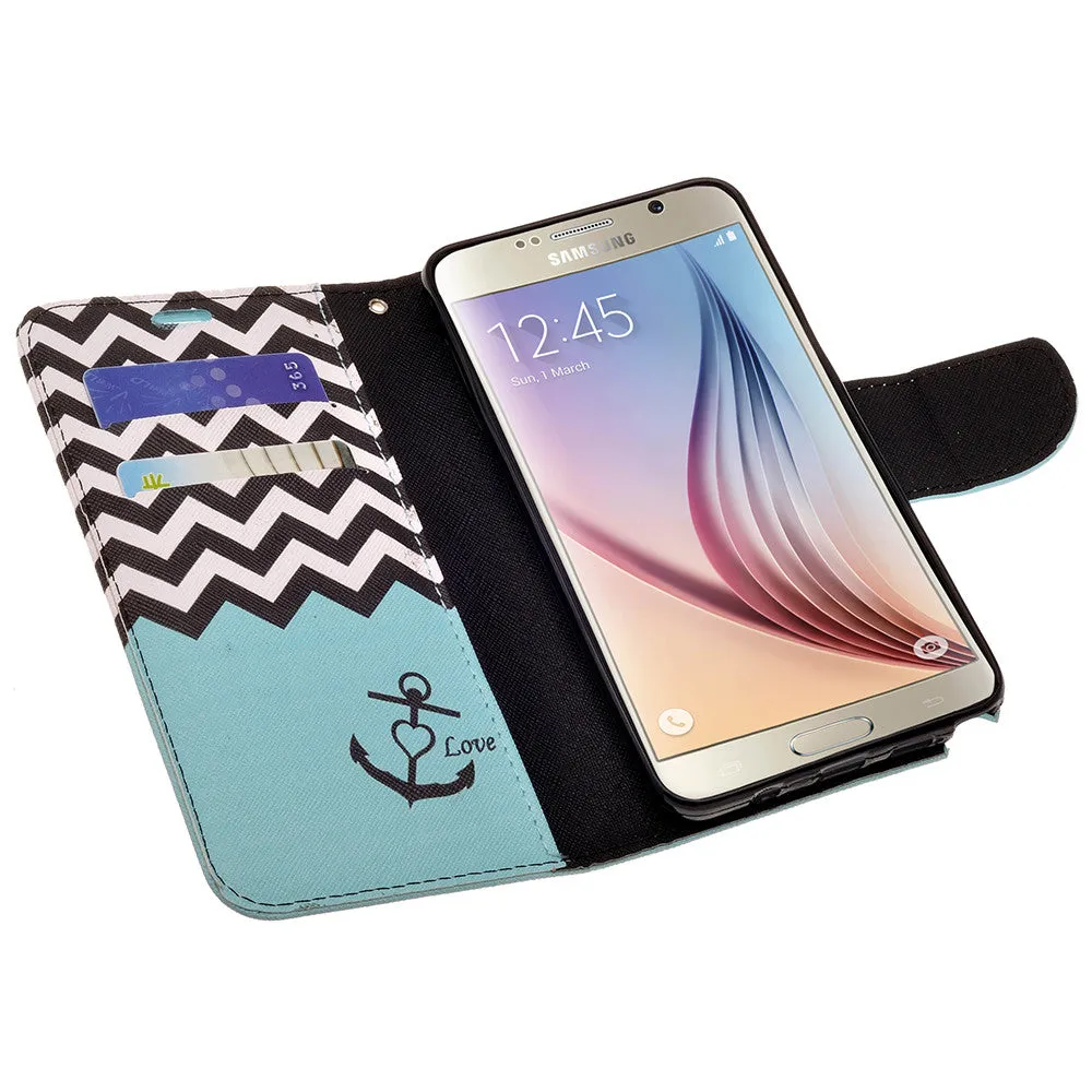 Galaxy Note 5 Case, Wrist Strap Magnetic Fold[Kickstand] Pu Leather Wallet Case with ID & Credit Card Slots for Samsung Galaxy Note 5 - Teal Anchor