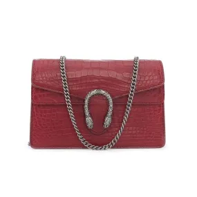 Genuine Crocodile  Leather Flap Cross body Messenger Mini Chain Bag Red