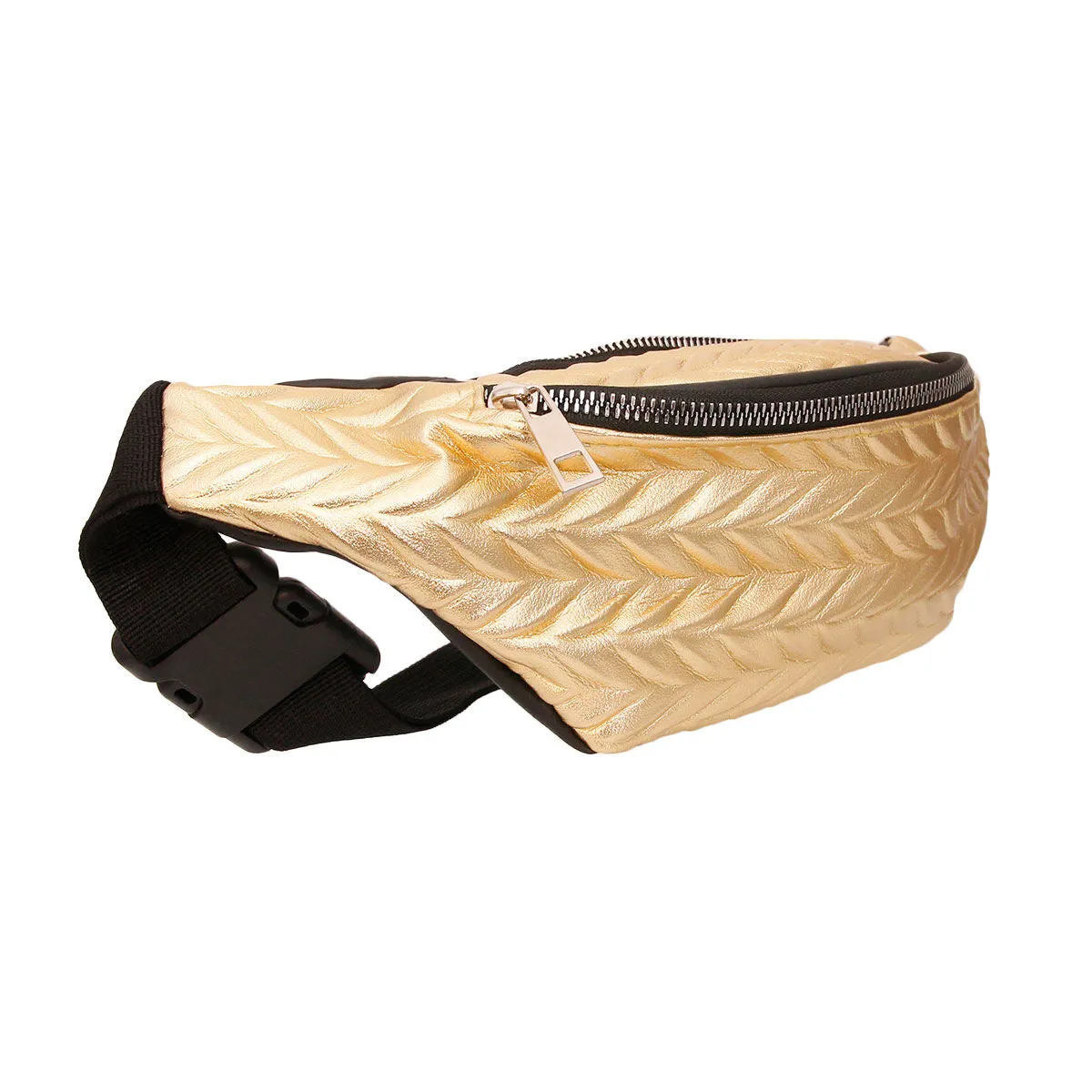 Gold Leather Chevron Fanny Pack