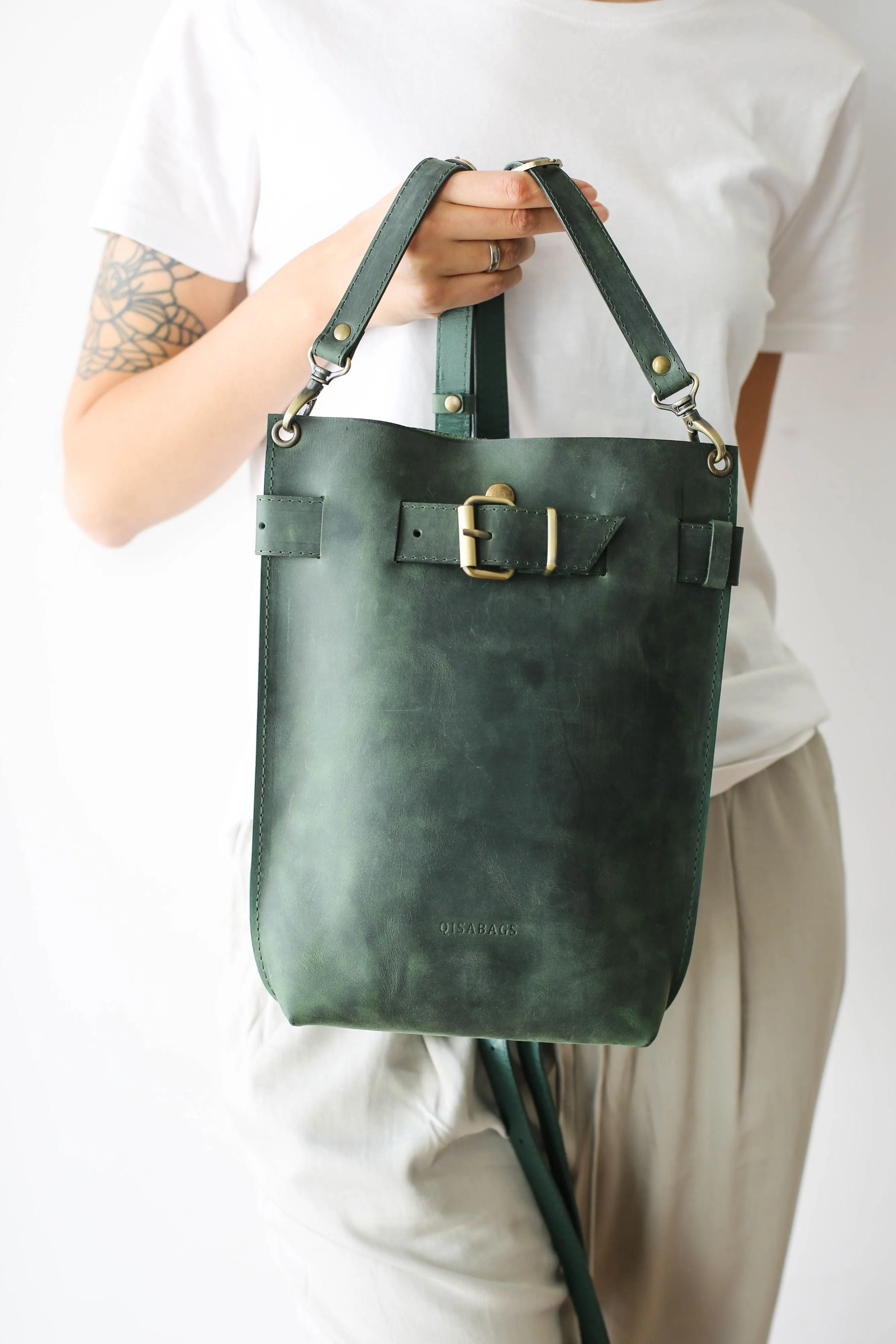 Green Leather Backpack