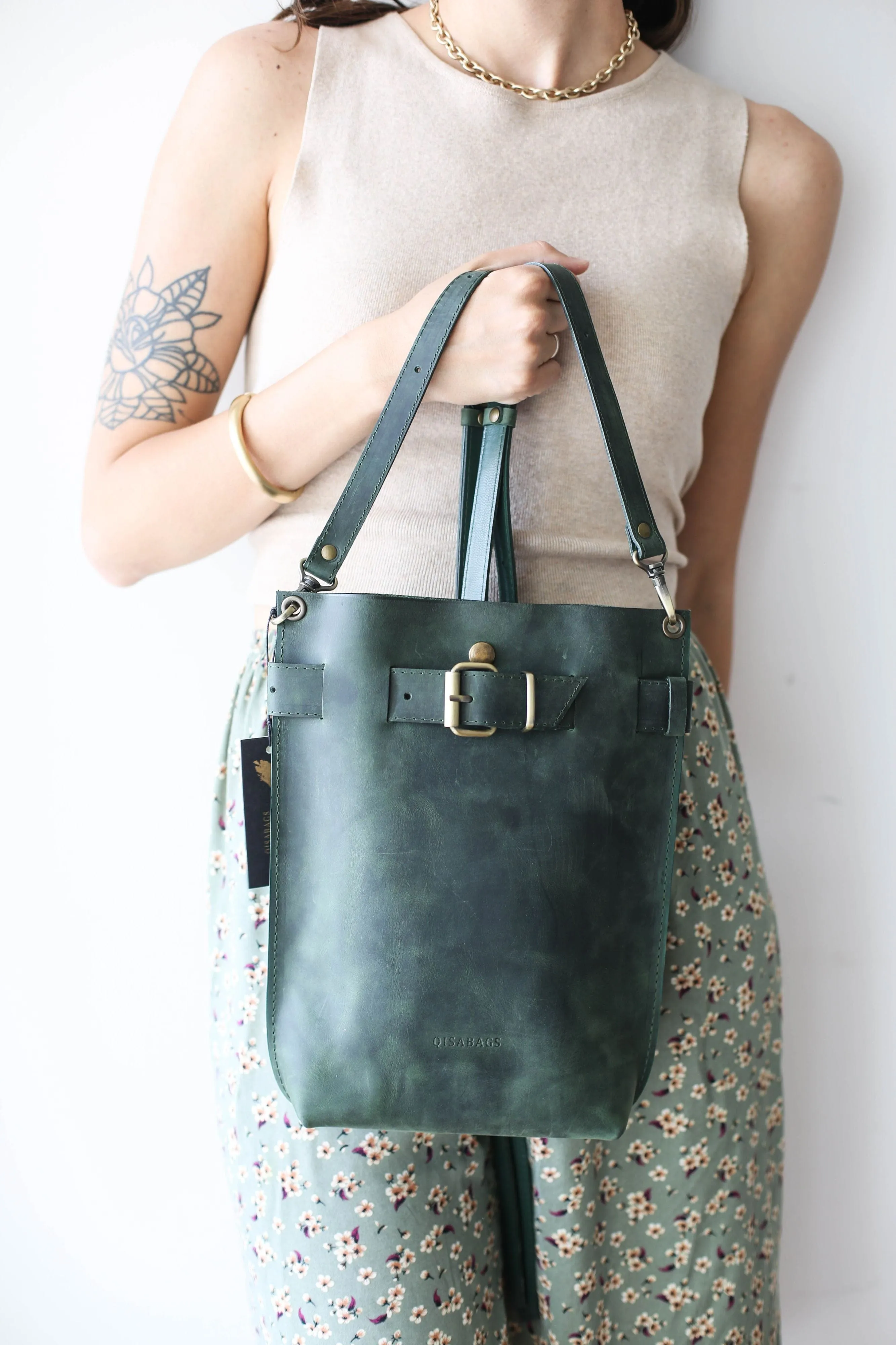 Green Leather Backpack