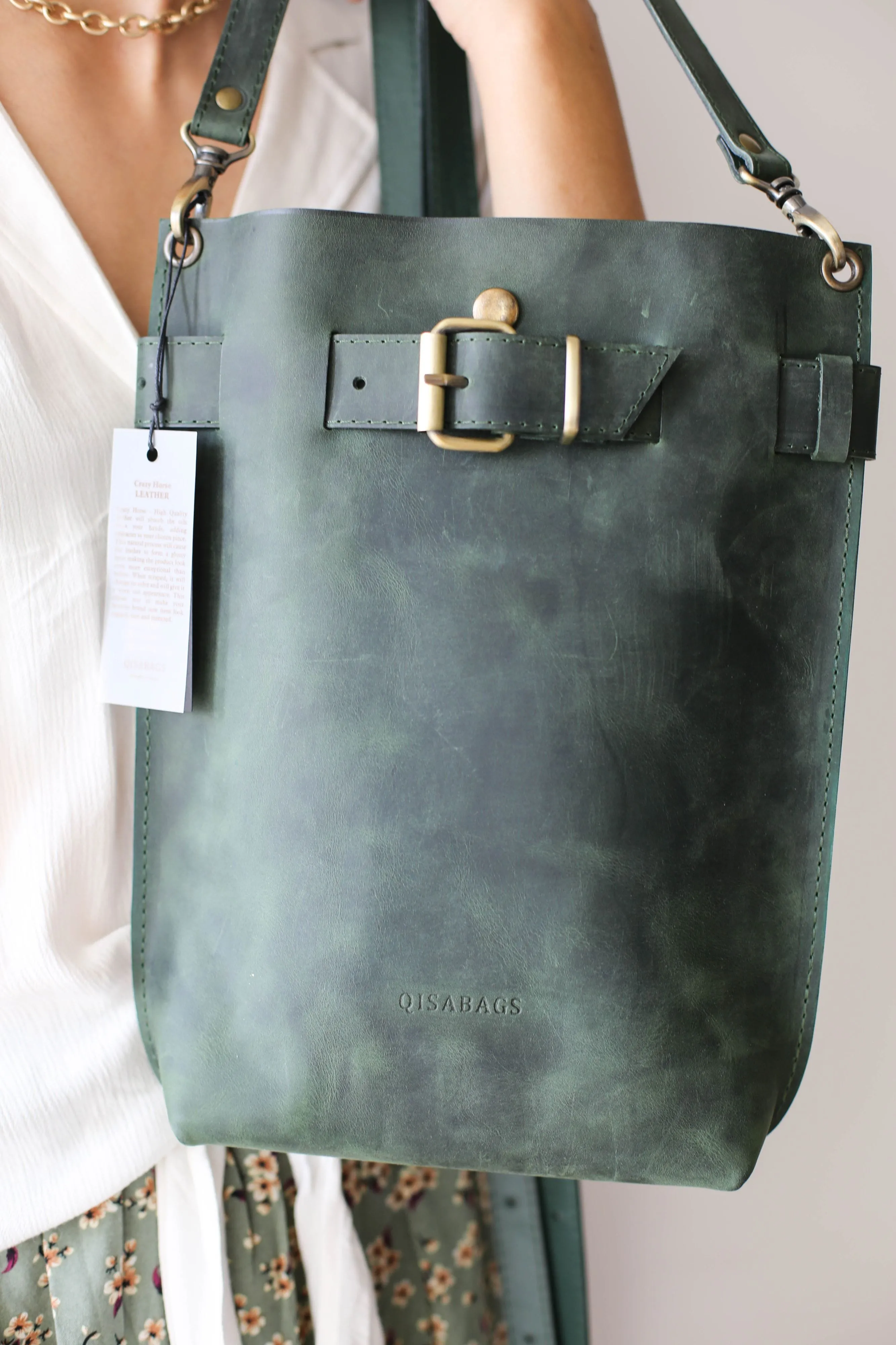 Green Leather Backpack