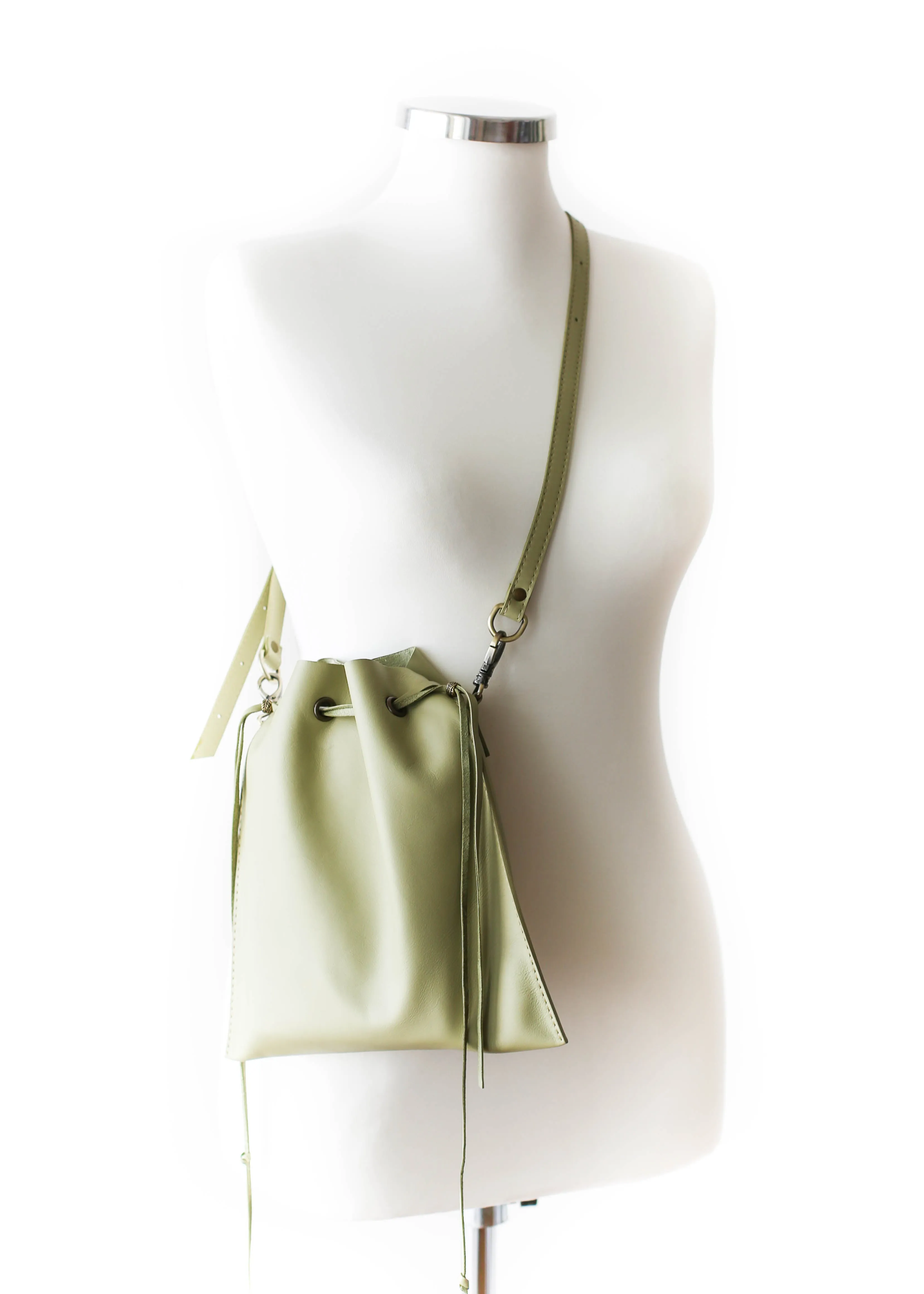 Green Leather Pouch Bag