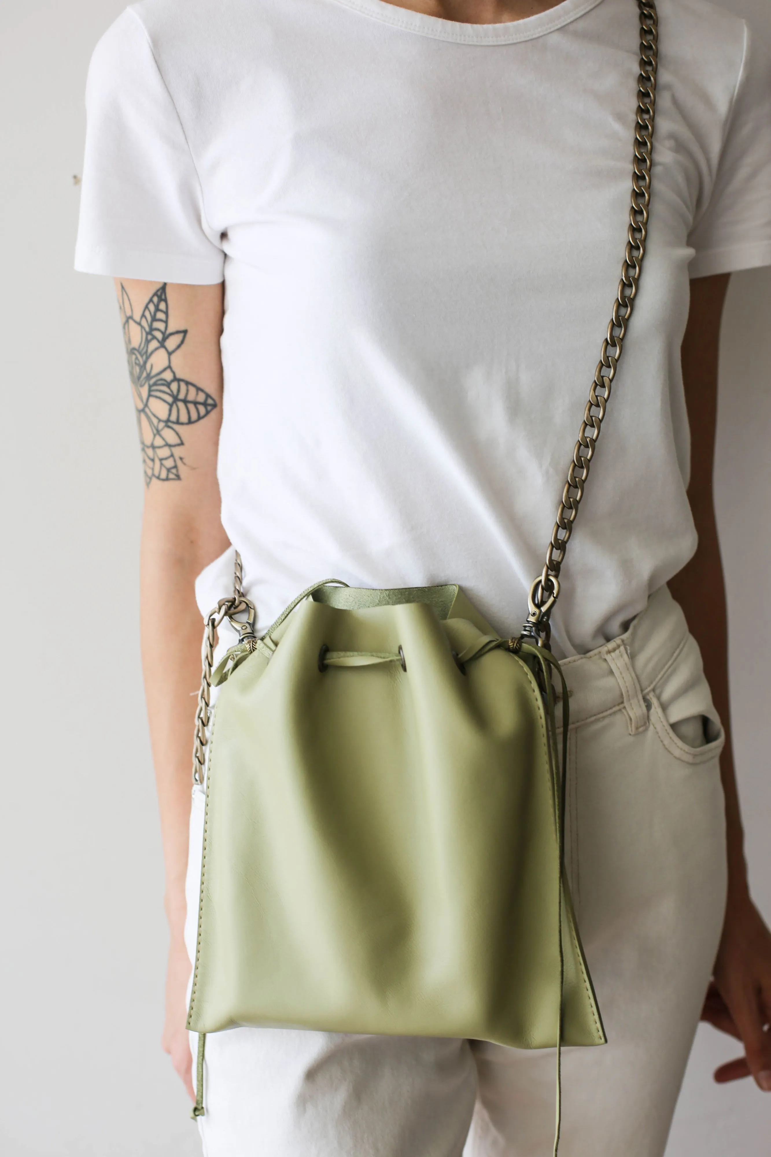 Green Leather Pouch Bag