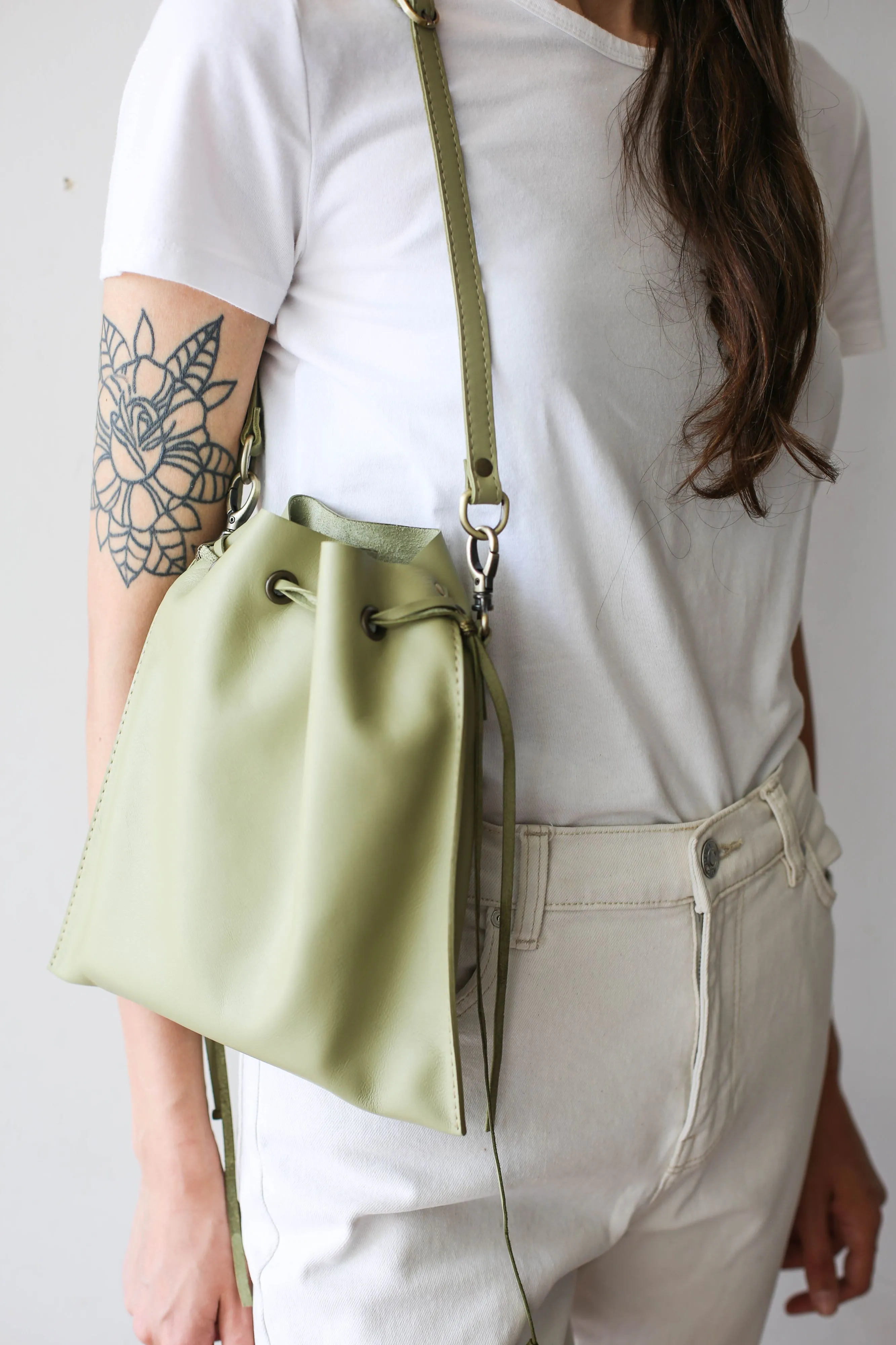 Green Leather Pouch Bag